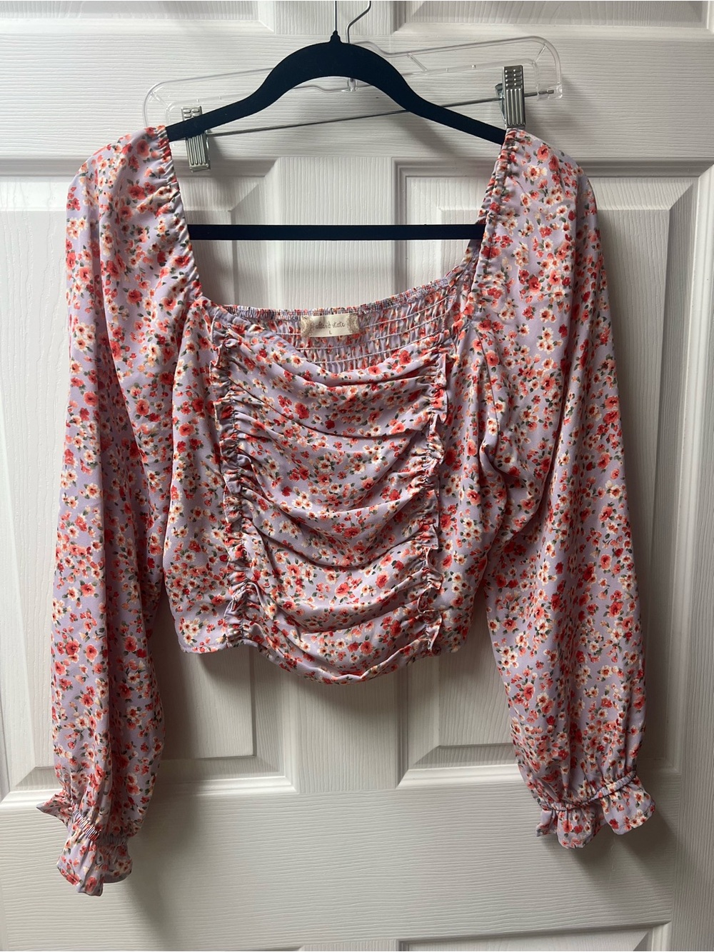 Altar'd State Lilac Pink Floral Ruched Square-Neck Crop Top